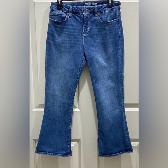 Lands' End Denim - Land’s End Petite Mid Rise Curvy Boot Cut 8P Streetwear Preppy Denim Blue Jeans